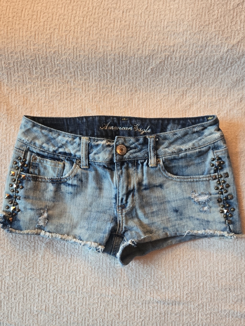 American Eagle Outfitters Light Wash Denim Shorts with Stud Detailing